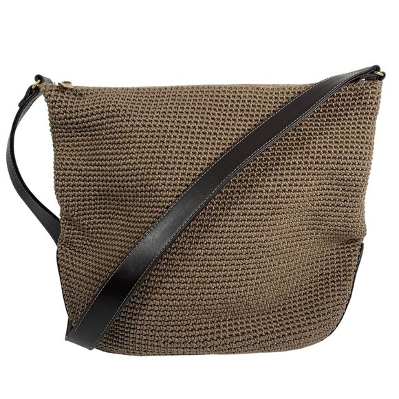 Beautiful The SAK Brown Nylon Crochet Slouchy Shoulder Bag Leather Strap/Trim - Picture 1 of 16
